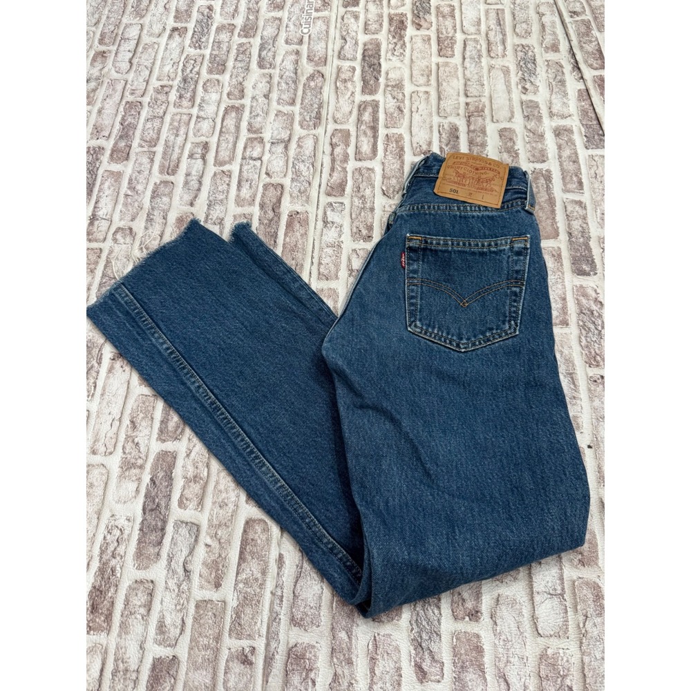 VTG Levis 501 Jeans 23x28 Medium Wash Raw Hem Straight Leg Denim Made in USA